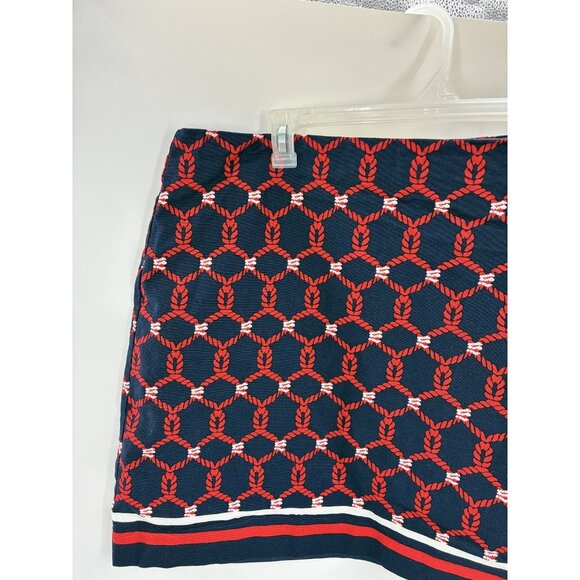 Talbots Womens Skirt Size 16P Red Navy Geometric Rope Print Stretch Straight - Picture 2 of 6